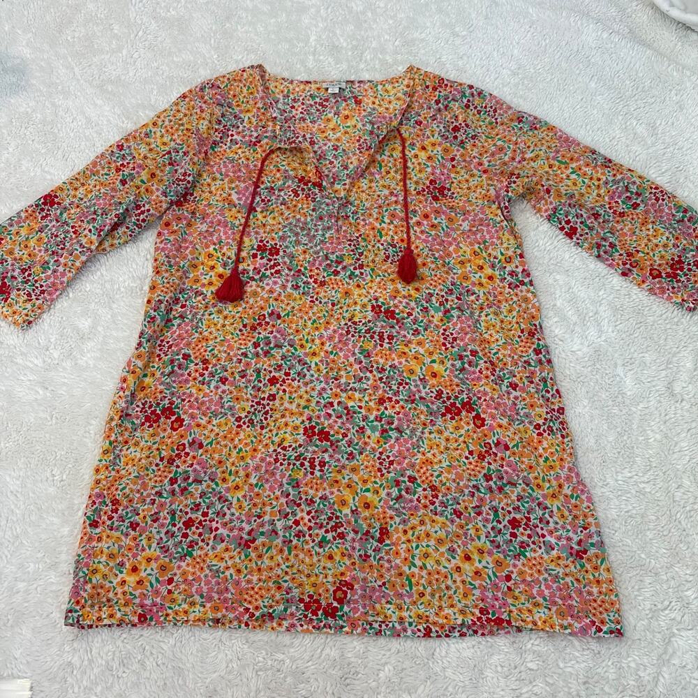 J. Crew Womens Orange Floral Tunic Top Cover Up L Resorts Beach Preppy Costal